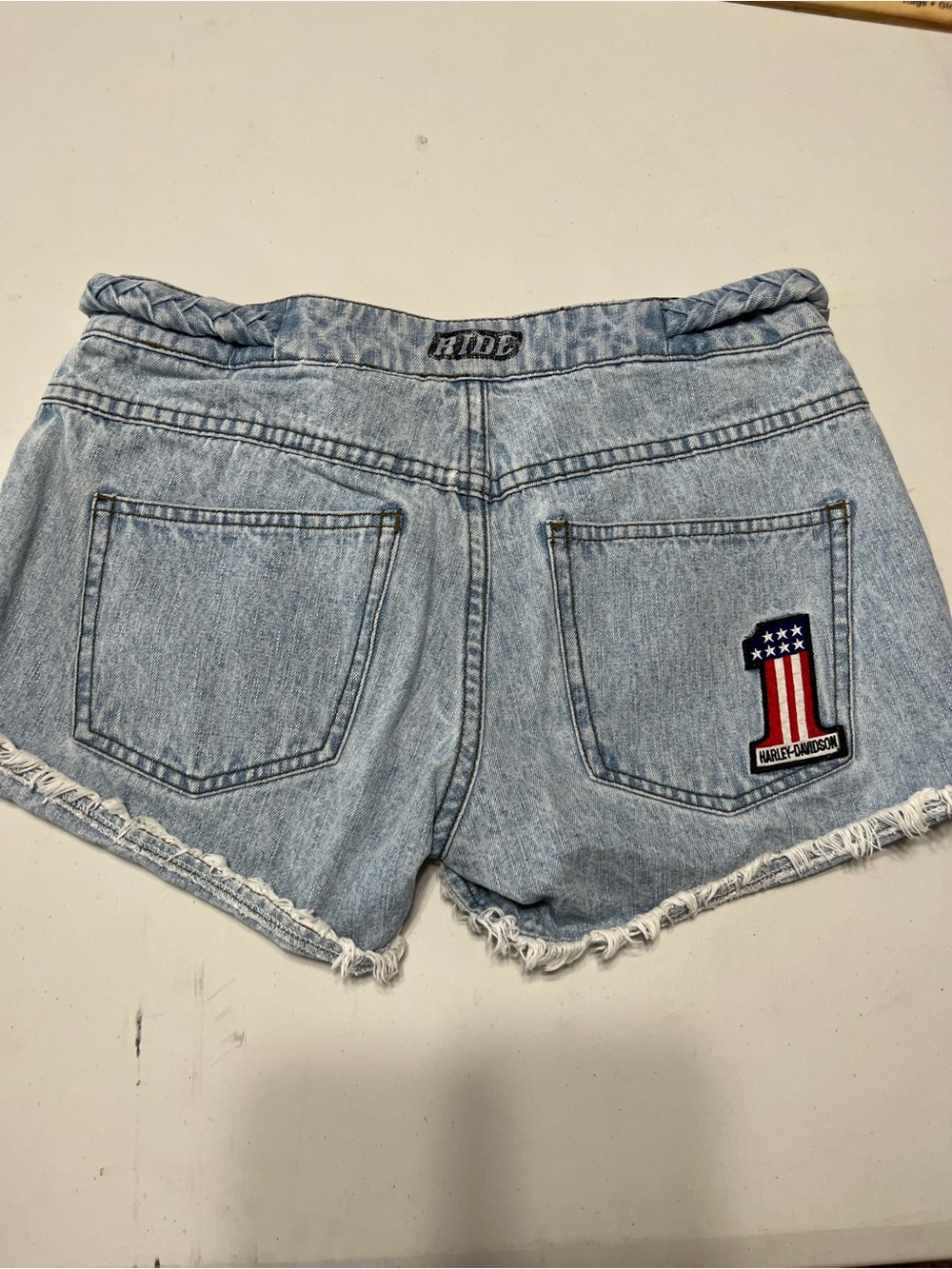 Harley-Davidson Light Blue Distressed Denim Shorts 2 - Picture 3 of 5